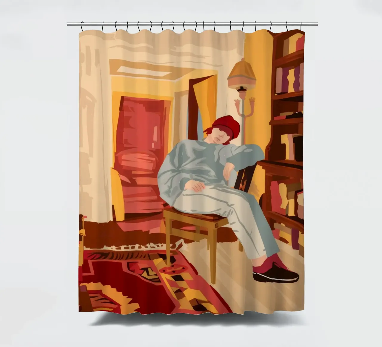 Scholar's Amber Repose shower curtain by Murni Strokes