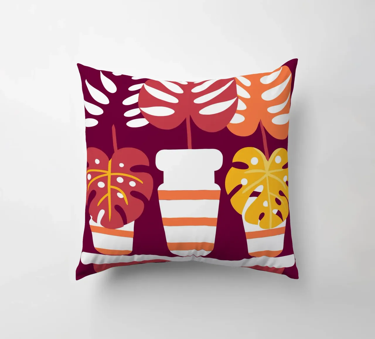 Tre fiori di Monstera cuscino da FLOWER PLACE SHOP