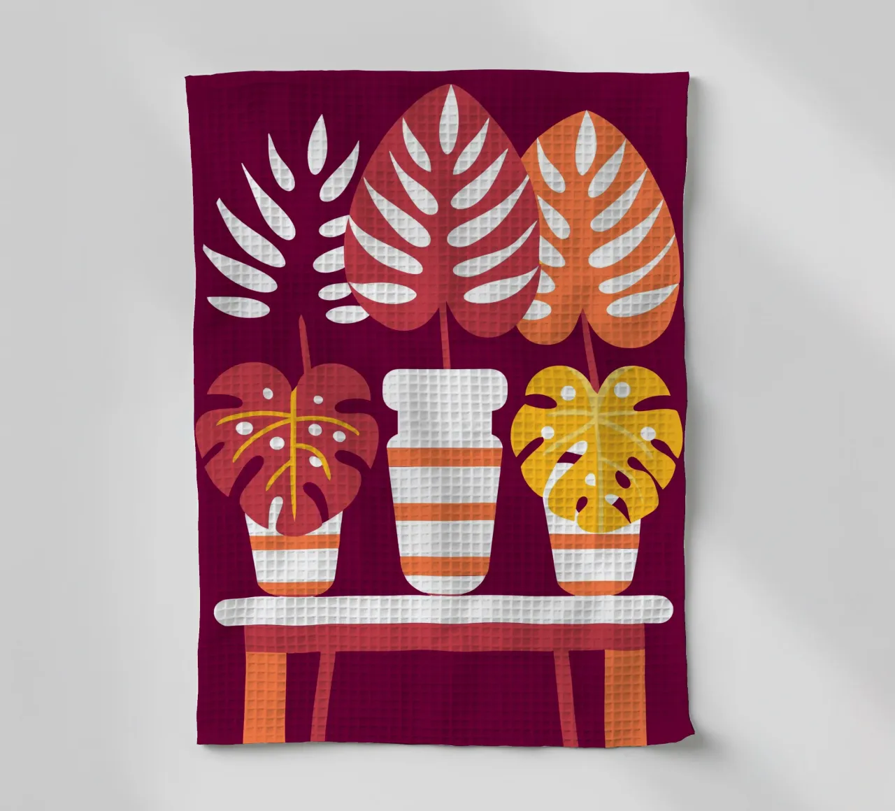 Three Monstera Flowers tea towel by FLOWER PLACE SHOP