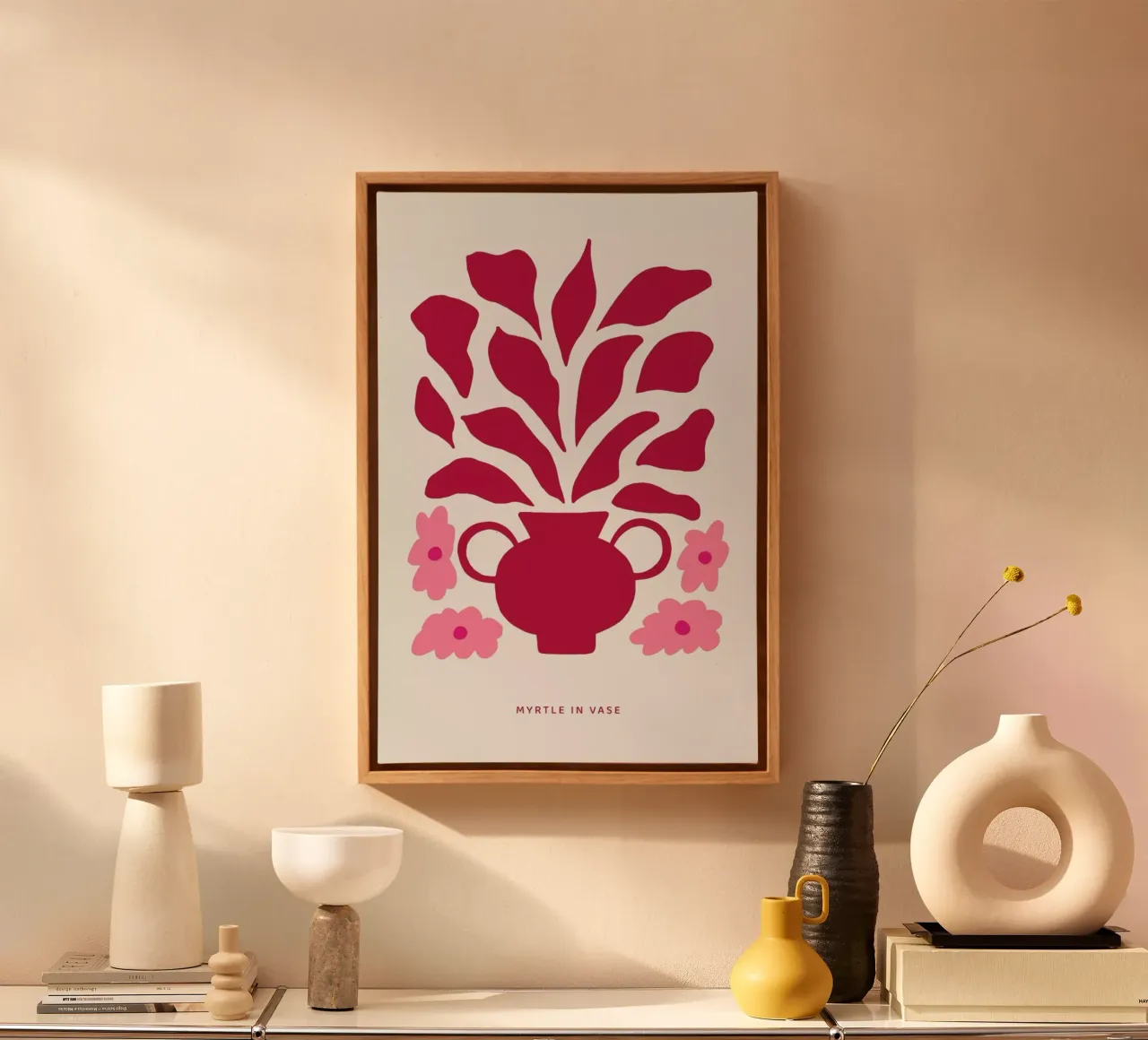 Myrtle in a Vase Viva Magenta tela con Cornice a cassetta da Studio One