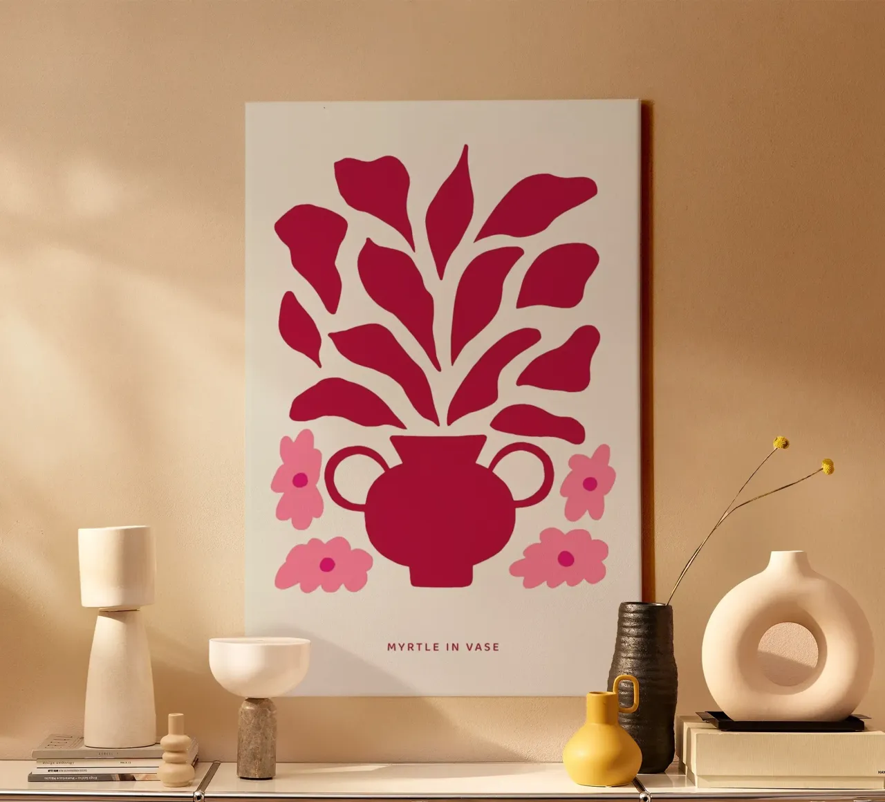 Myrtle in a Vase Viva Magenta tela con Cornice a cassetta da Studio One