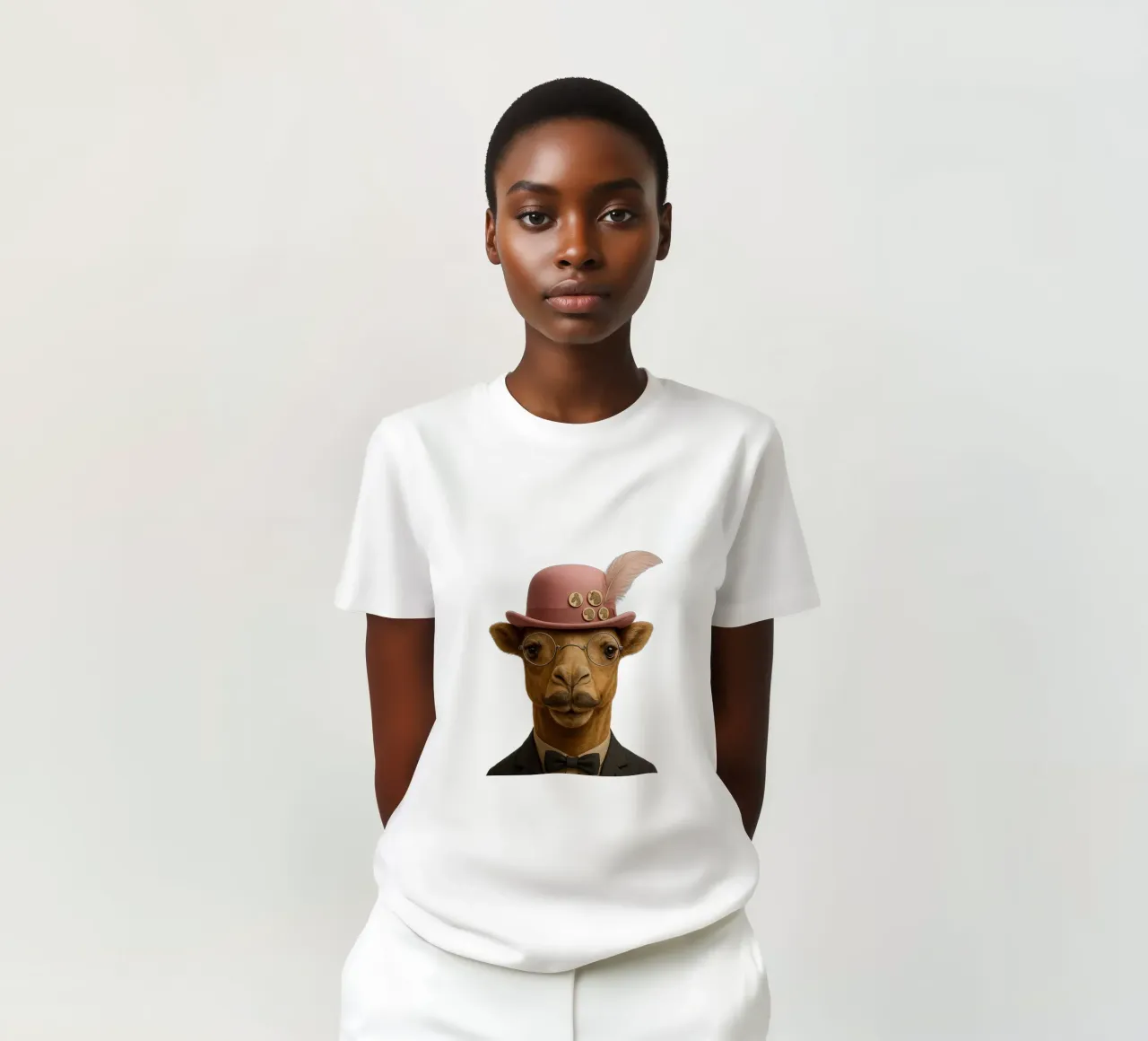 L'eleganza di un cammello a Parigi - cappello e baffi rosa t-shirt da So Cute Land - Affiches et posters