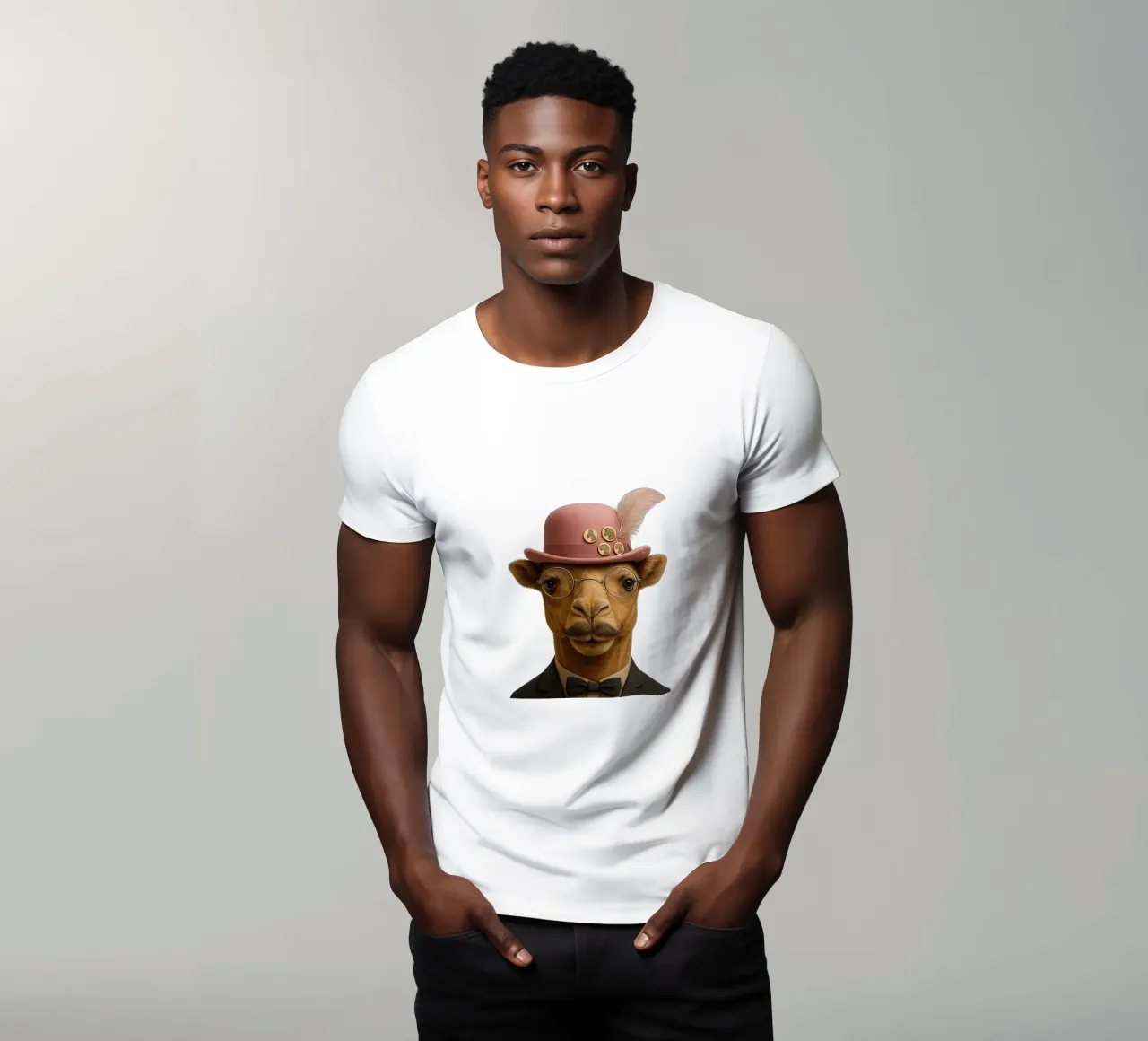 L'eleganza di un cammello a Parigi - cappello e baffi rosa t-shirt da So Cute Land - Affiches et posters
