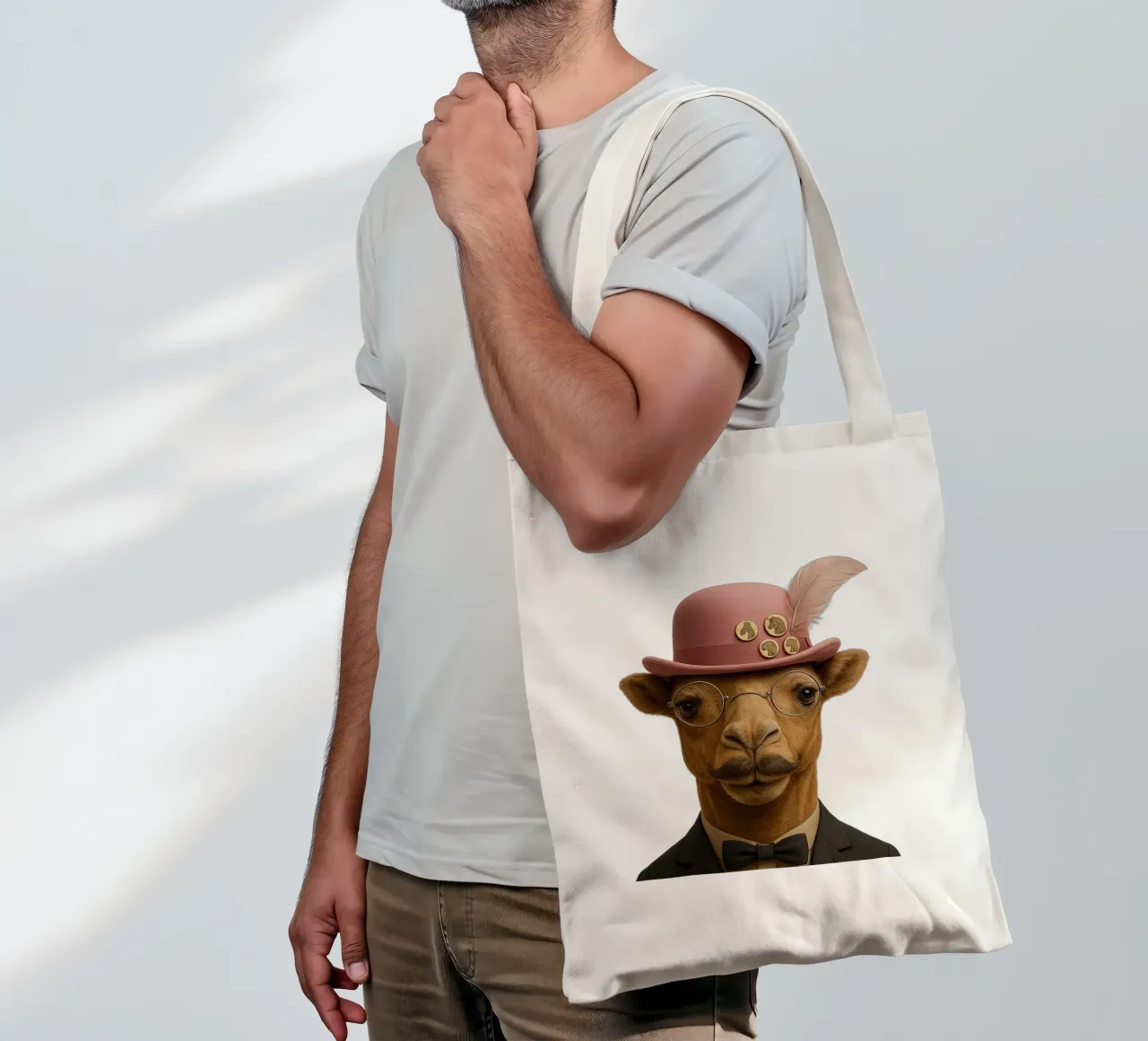 The elegance of a camel in Paris - pink hat and moustache tote bag by So Cute Land - Affiches et posters
