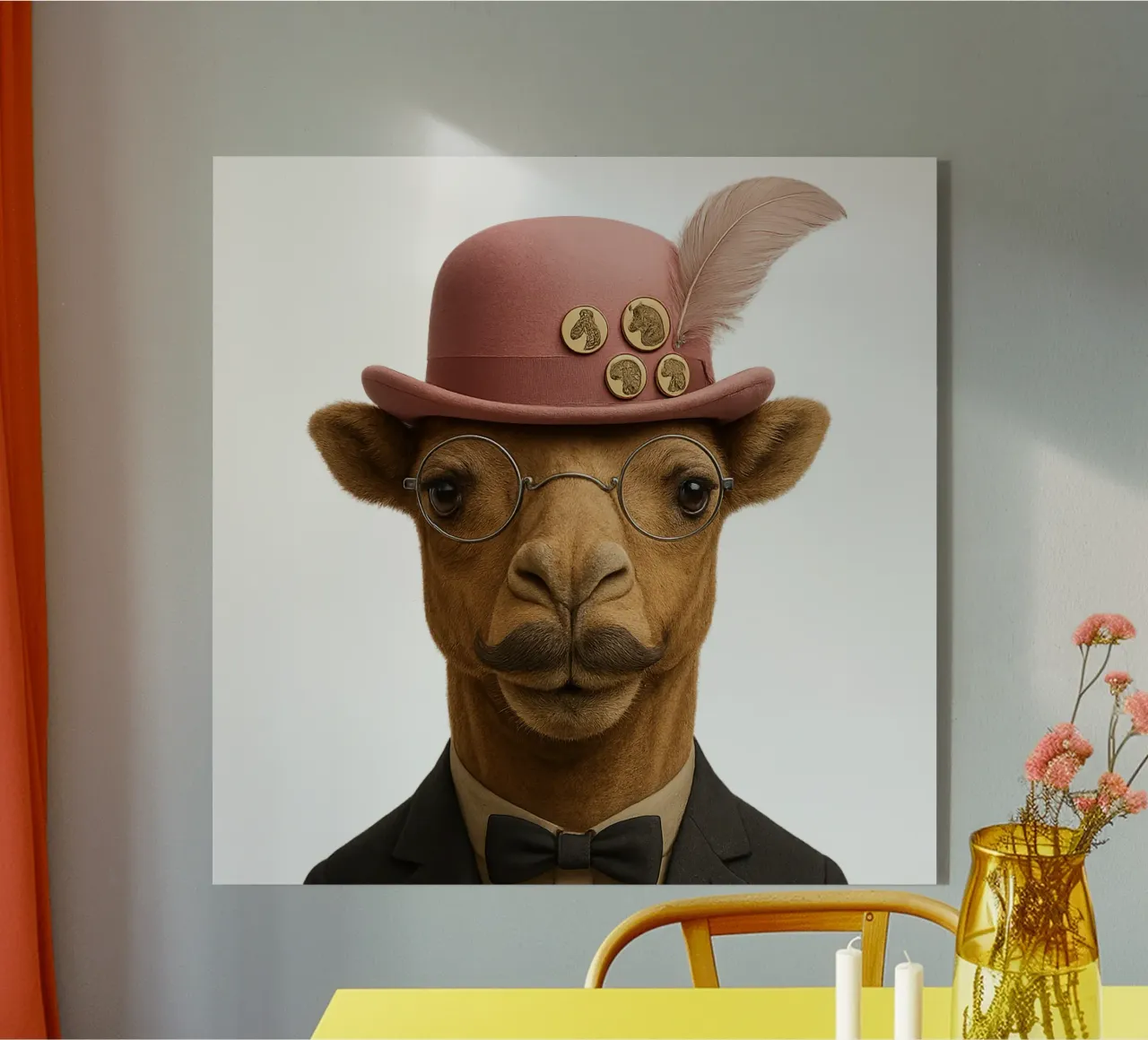 L'eleganza di un cammello a Parigi - cappello e baffi rosa plexiglass da So Cute Land - Affiches et posters