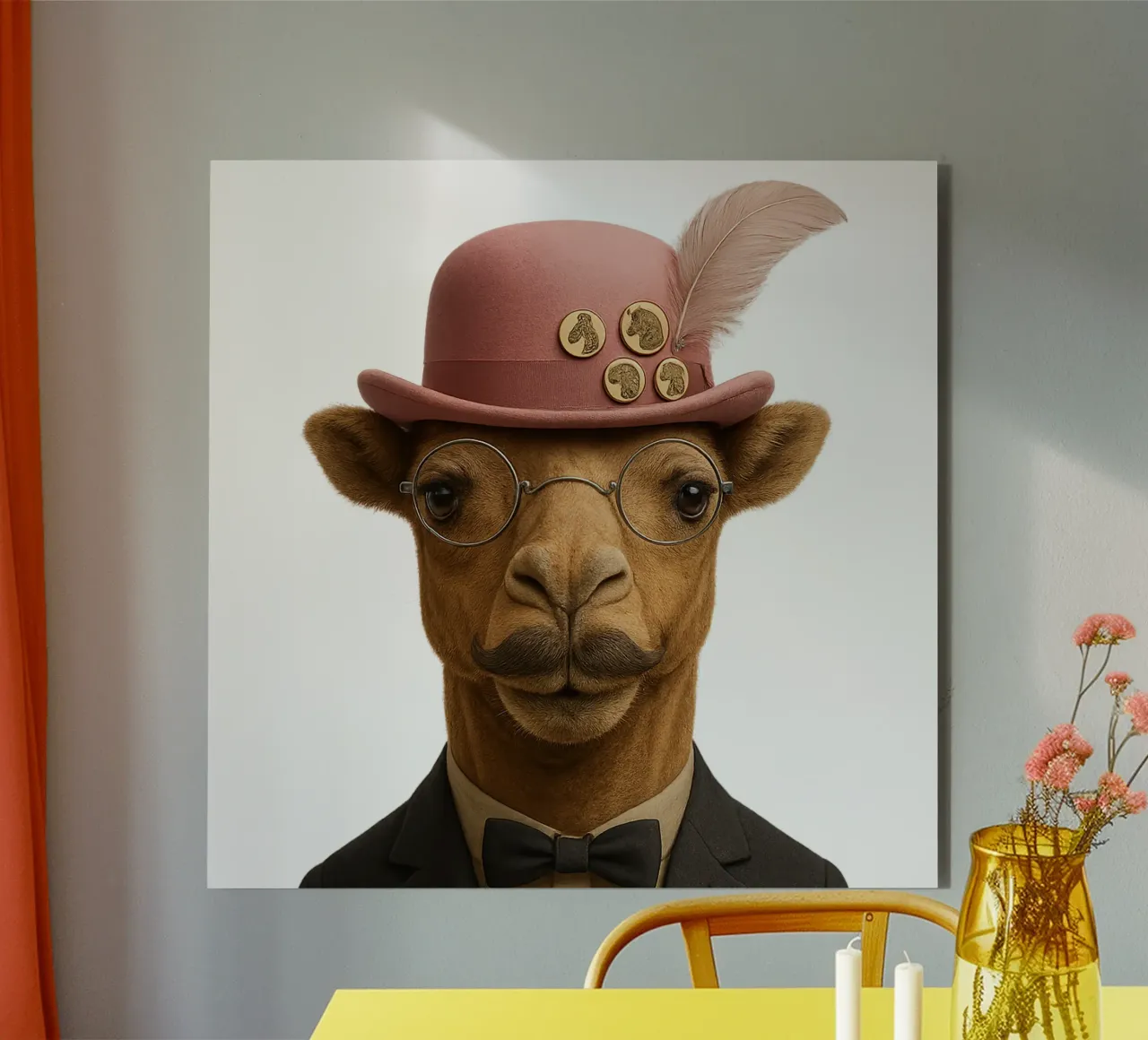 L'eleganza di un cammello a Parigi - cappello e baffi rosa alluminio dibond da So Cute Land - Affiches et posters
