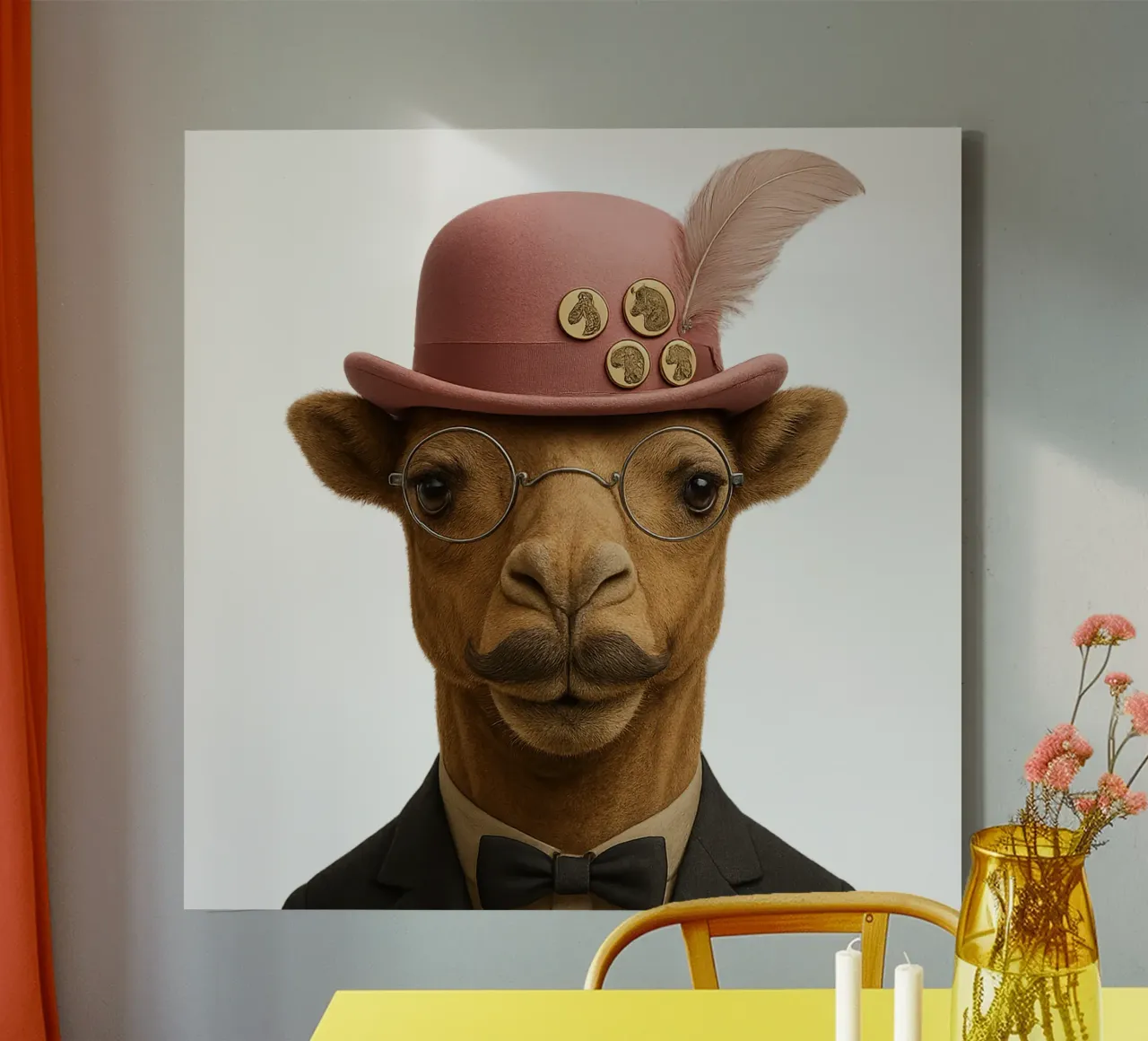 L'eleganza di un cammello a Parigi - cappello e baffi rosa tela da So Cute Land - Affiches et posters