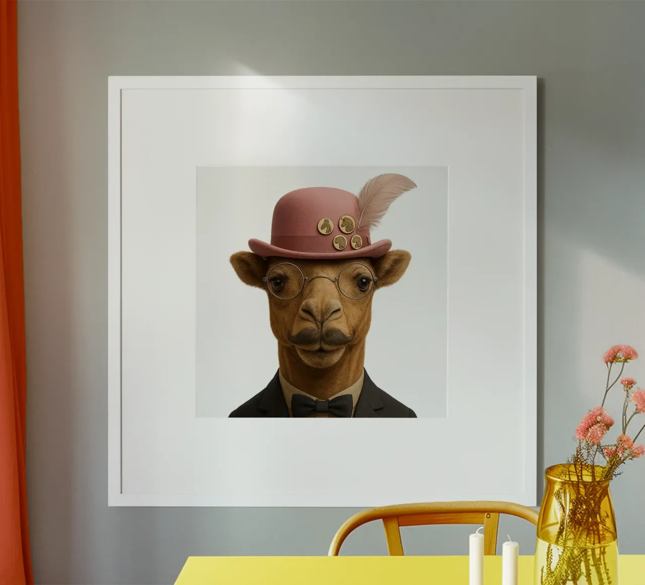 L'eleganza di un cammello a Parigi - cappello e baffi rosa carta hahnemühle da So Cute Land - Affiches et posters