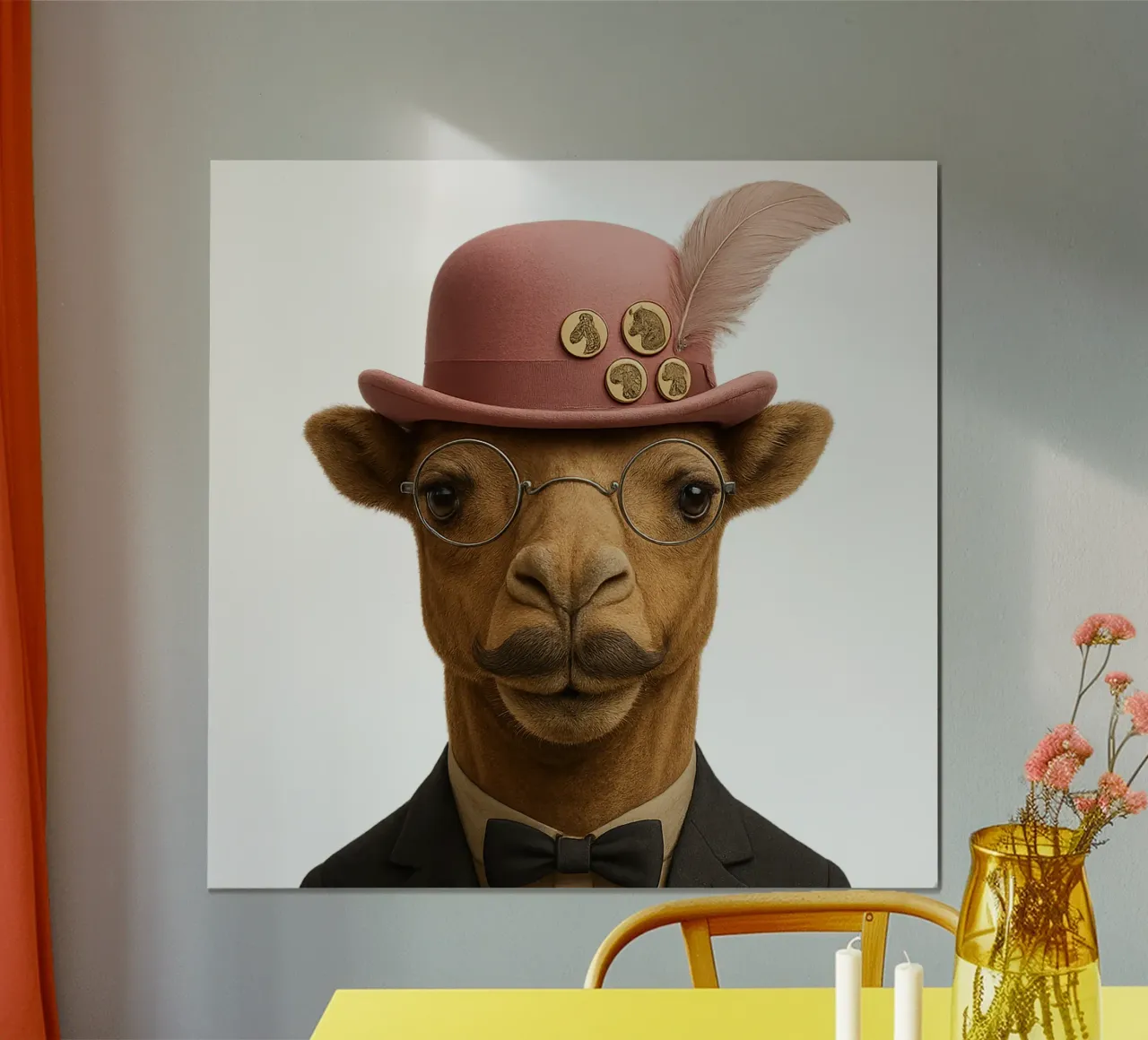 L'eleganza di un cammello a Parigi - cappello e baffi rosa carta hahnemühle da So Cute Land - Affiches et posters