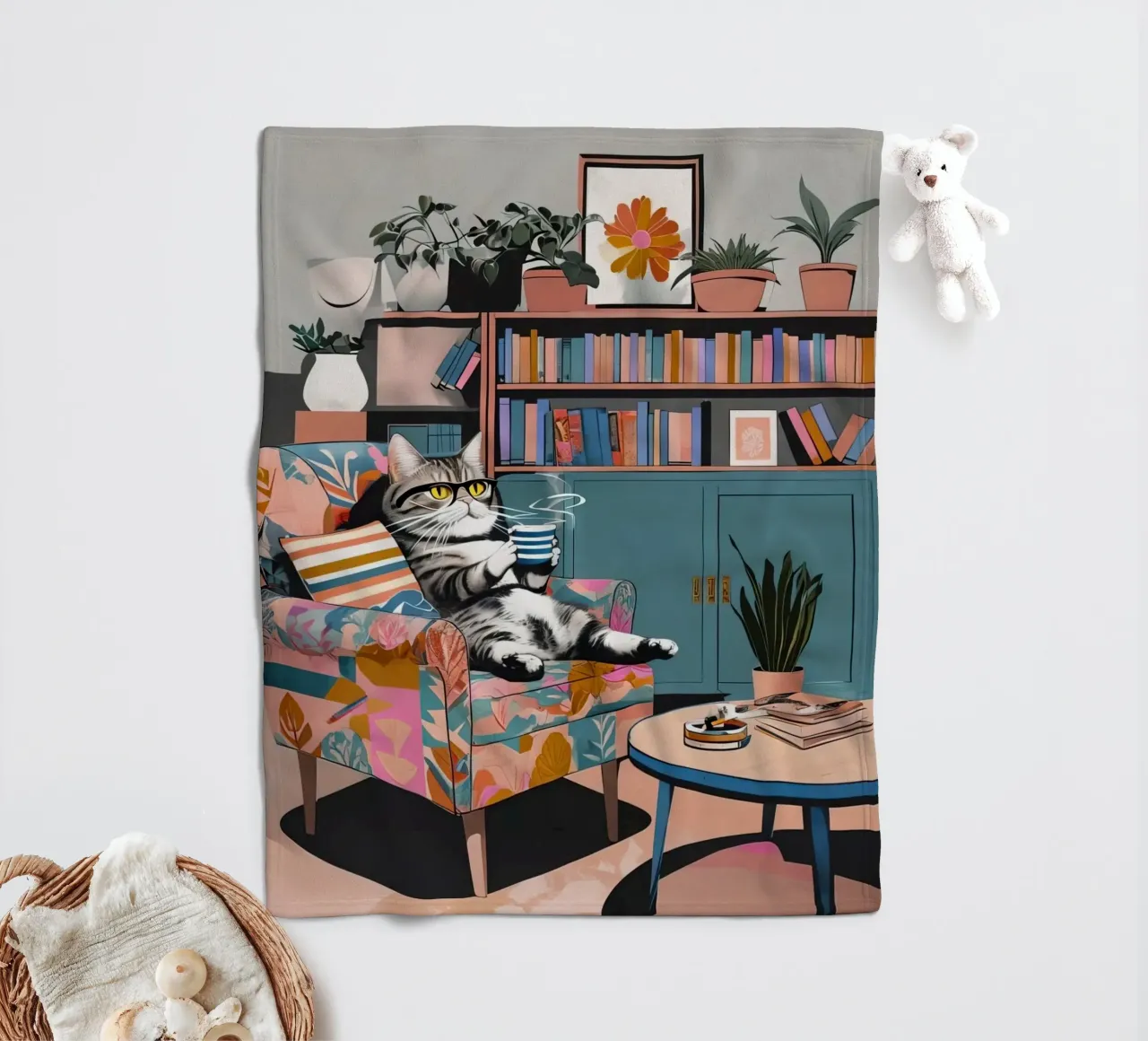 Caffè con gatto coperta in pile da 🥝 KIWI STORE