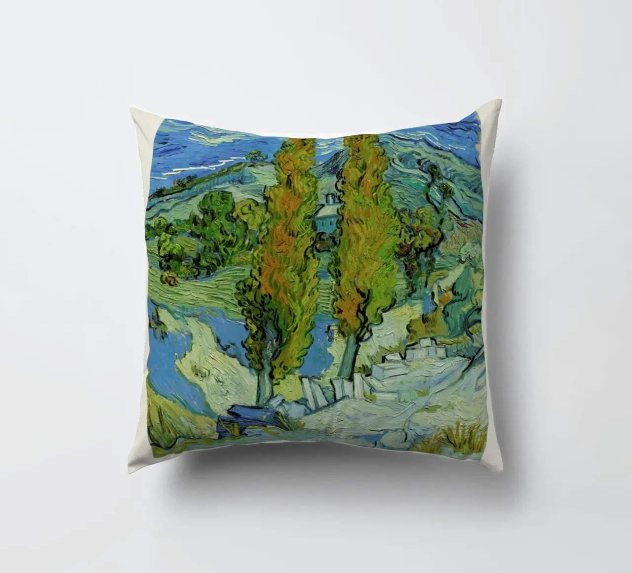 van Gogh - Two Poplars in the Alpilles Near Saint-Rémy cuscino da Vintage by JUNIQE
