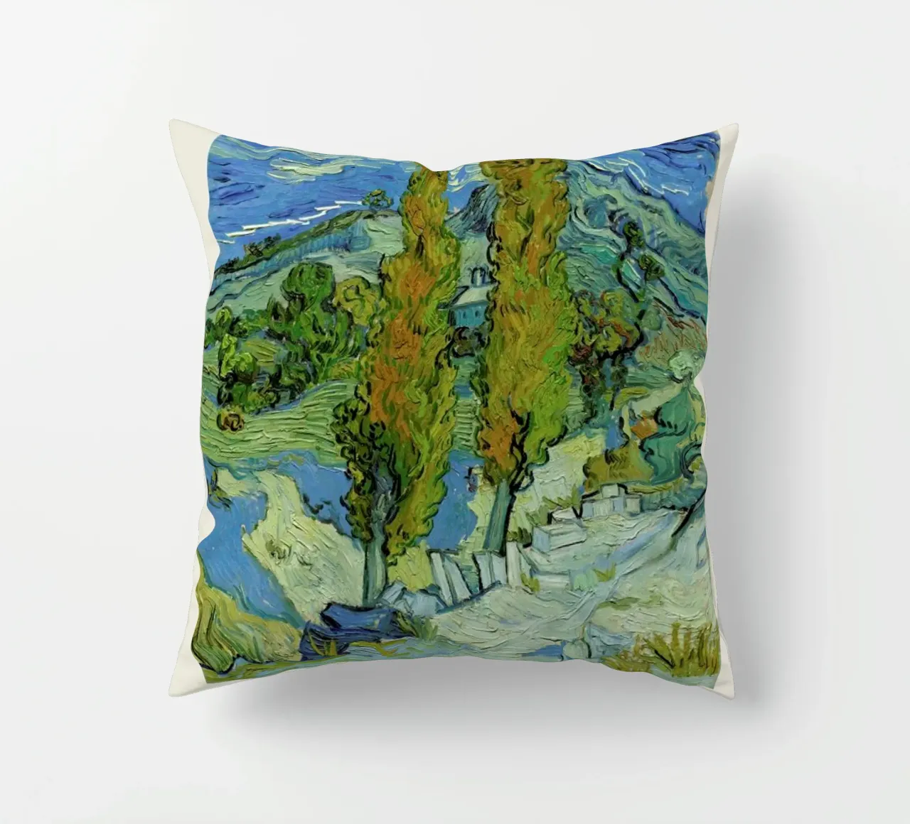 van Gogh - Two Poplars in the Alpilles Near Saint-Rémy cuscino da Vintage by JUNIQE