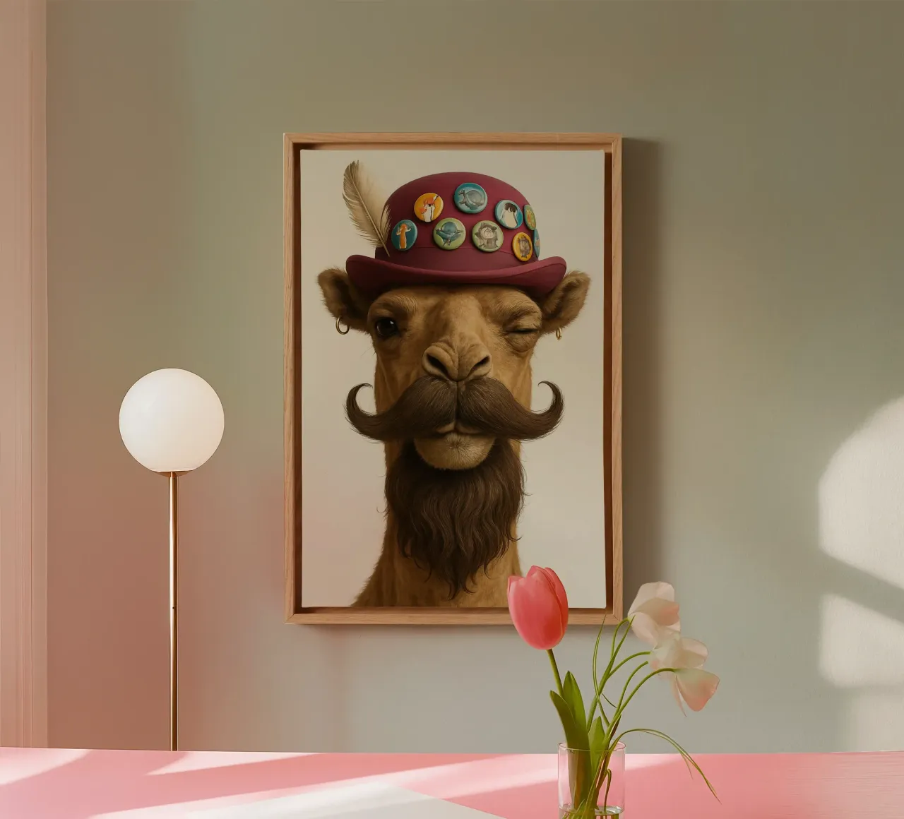 Mustachioed camel and wink canvas by So Cute Land - Affiches et posters