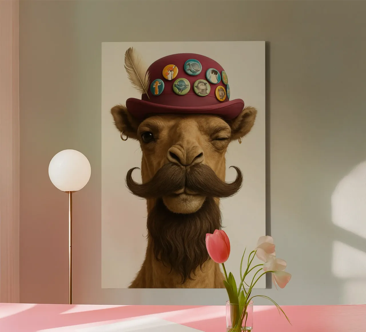 Mustachioed camel and wink canvas by So Cute Land - Affiches et posters