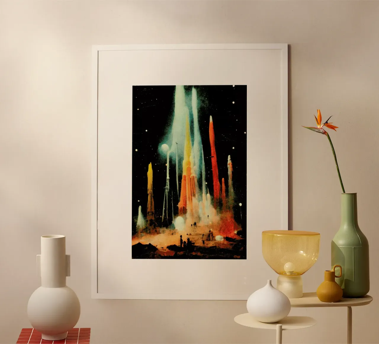 Space Station poster con telaio in legno da treechild