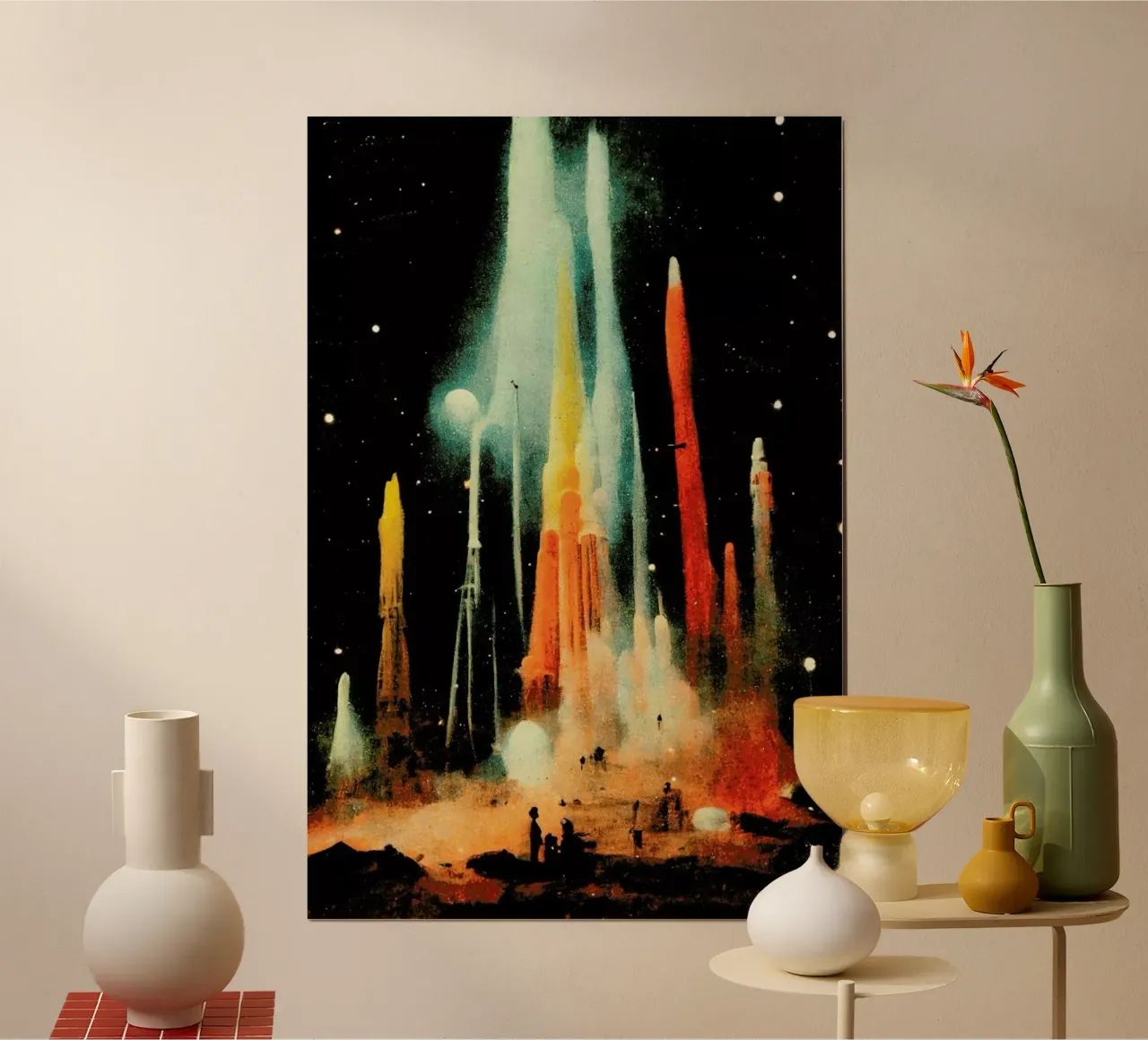 Space Station poster con telaio in legno da treechild