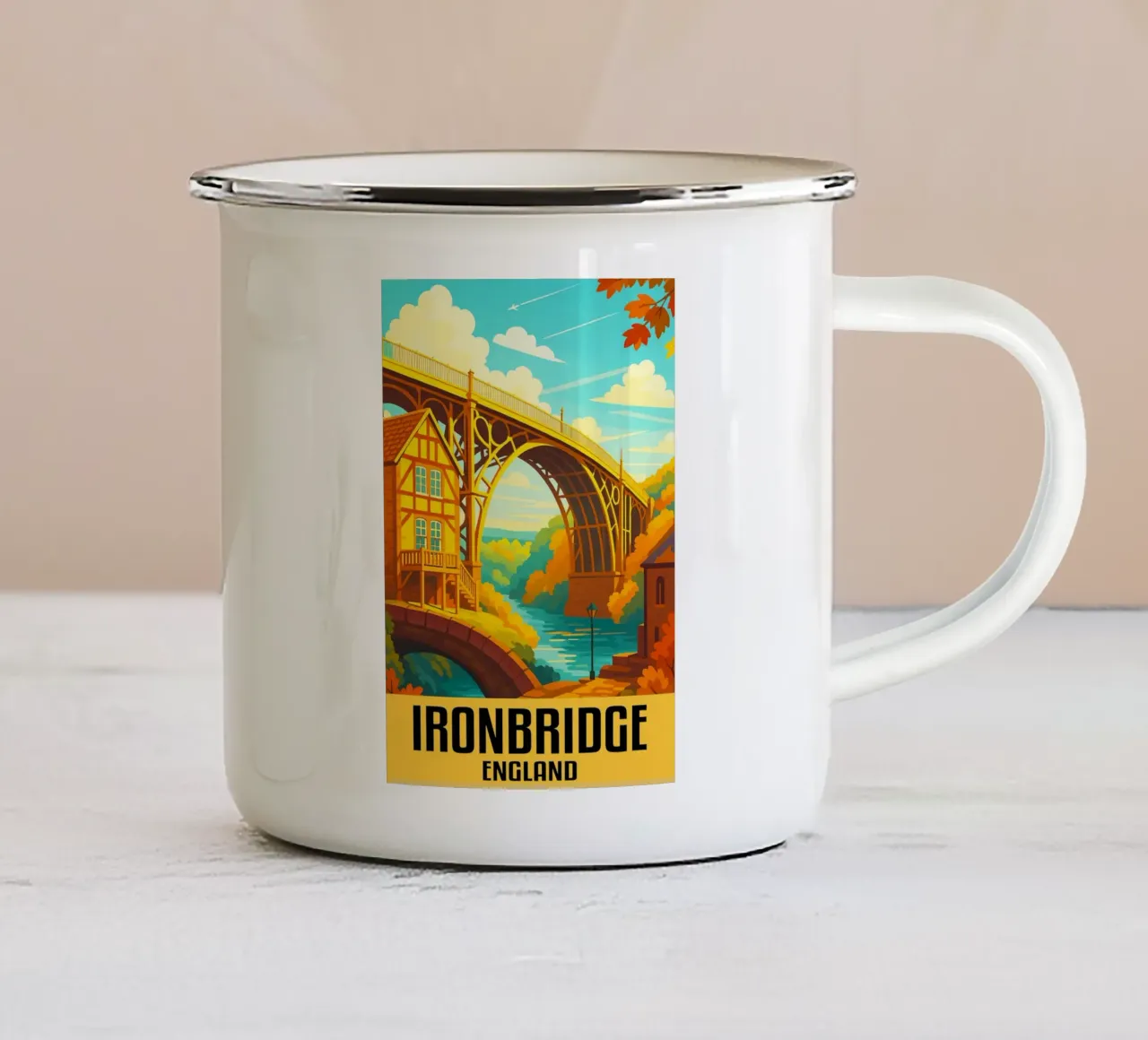Ironbridge Inghilterra Città Arte Immaginazione tazza in smalto da oneheart