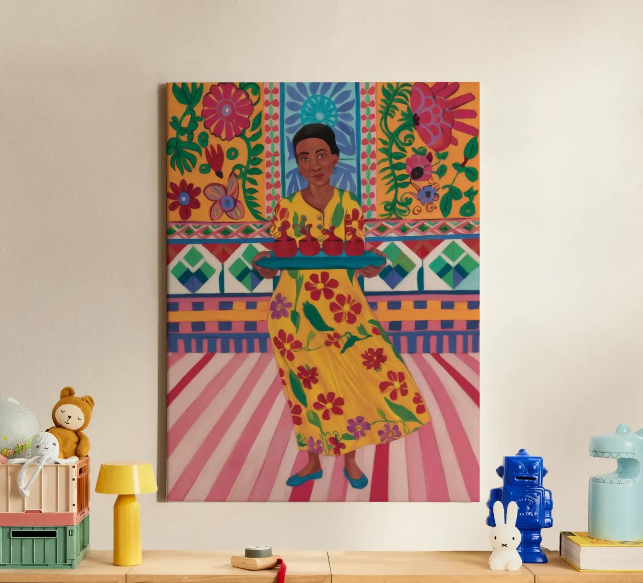 Mythische Bloemenceremonie canvas met Baklijst van Aether Brush