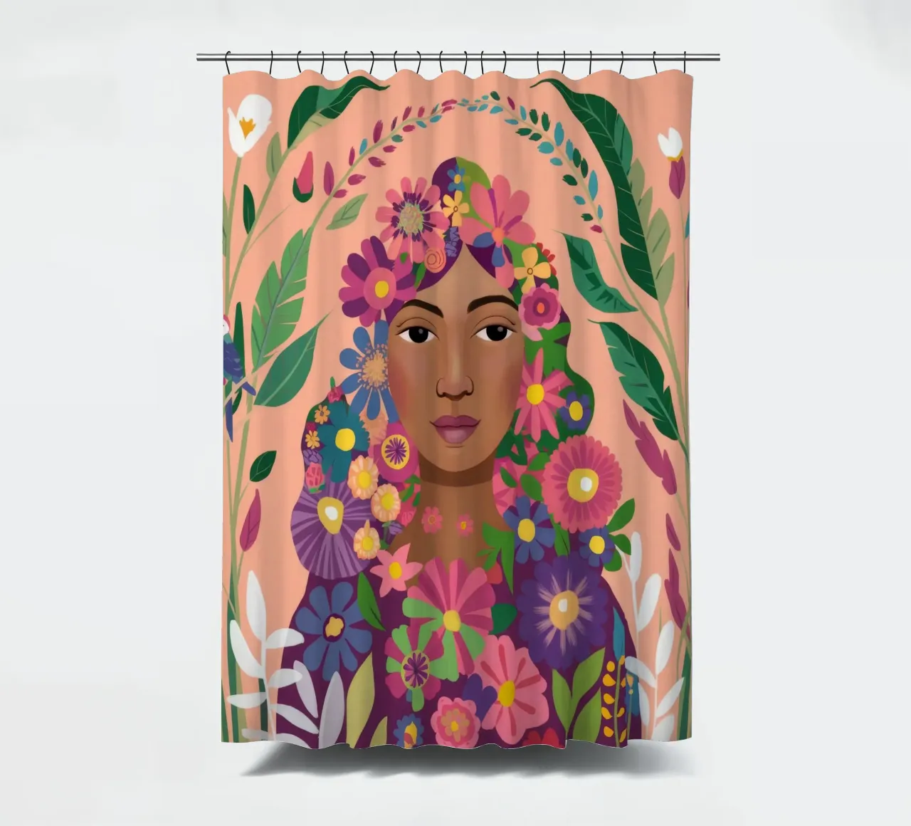 Floral Crown Goddess shower curtain by Aether Brush