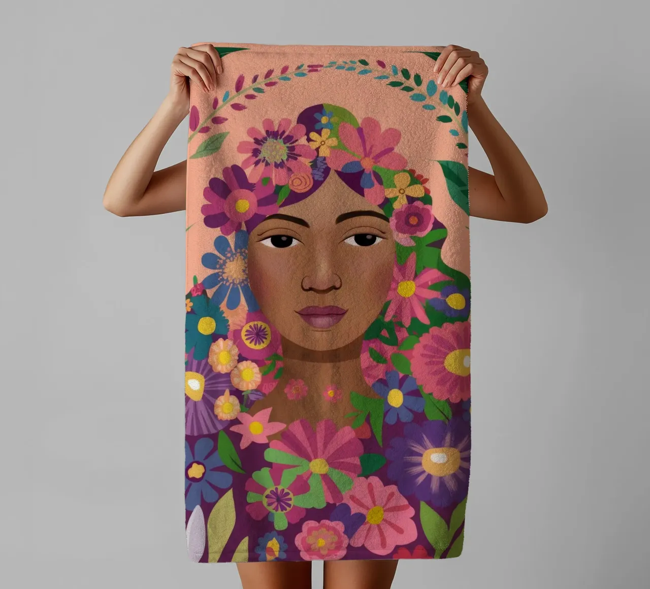 Floral Crown Goddess towel by Aether Brush