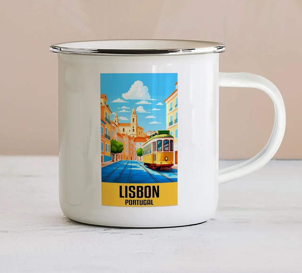 Lisbona Portogallo Città Arte Immaginazione tazza in smalto da oneheart