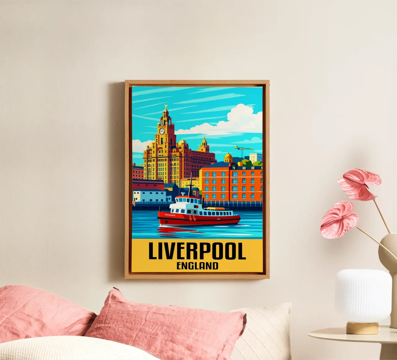 Liverpool Engeland Stad Kunst Verbeelding canvas met Baklijst van oneheart