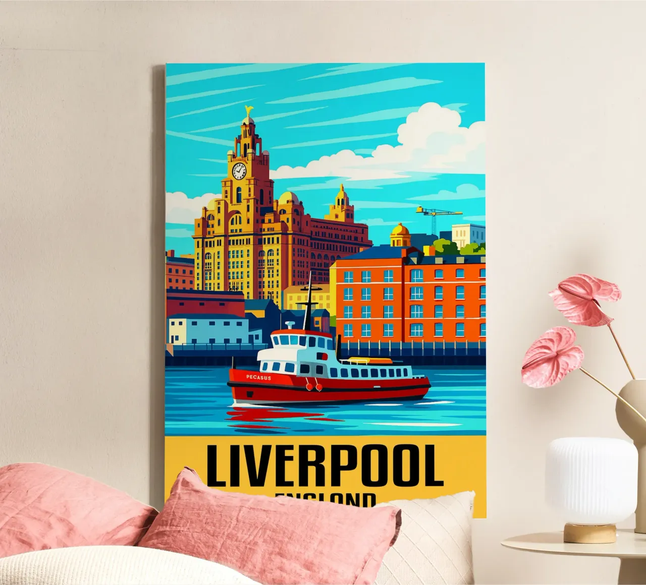 Liverpool Engeland Stad Kunst Verbeelding canvas met Baklijst van oneheart