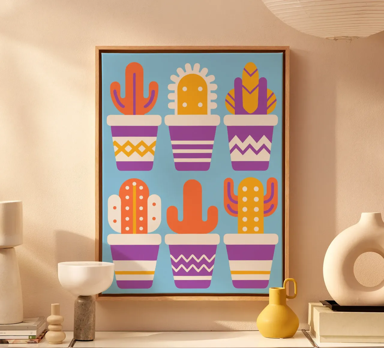 Cactus and Stacked Vase canvas by FLOWER PLACE SHOP