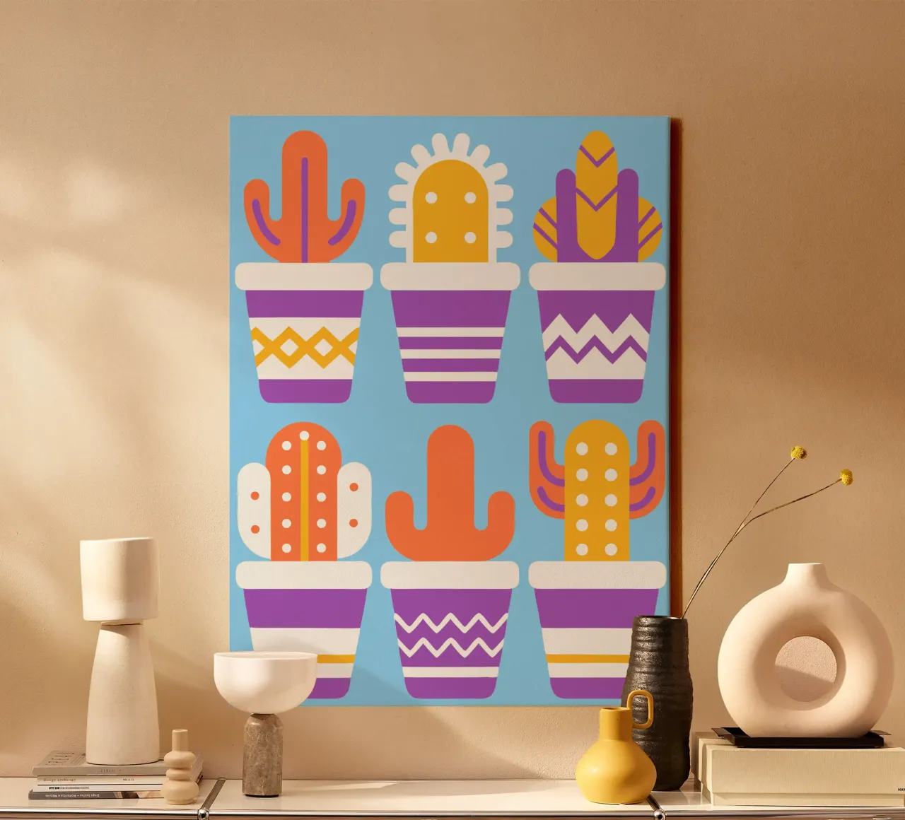 Cactus and Stacked Vase canvas by FLOWER PLACE SHOP