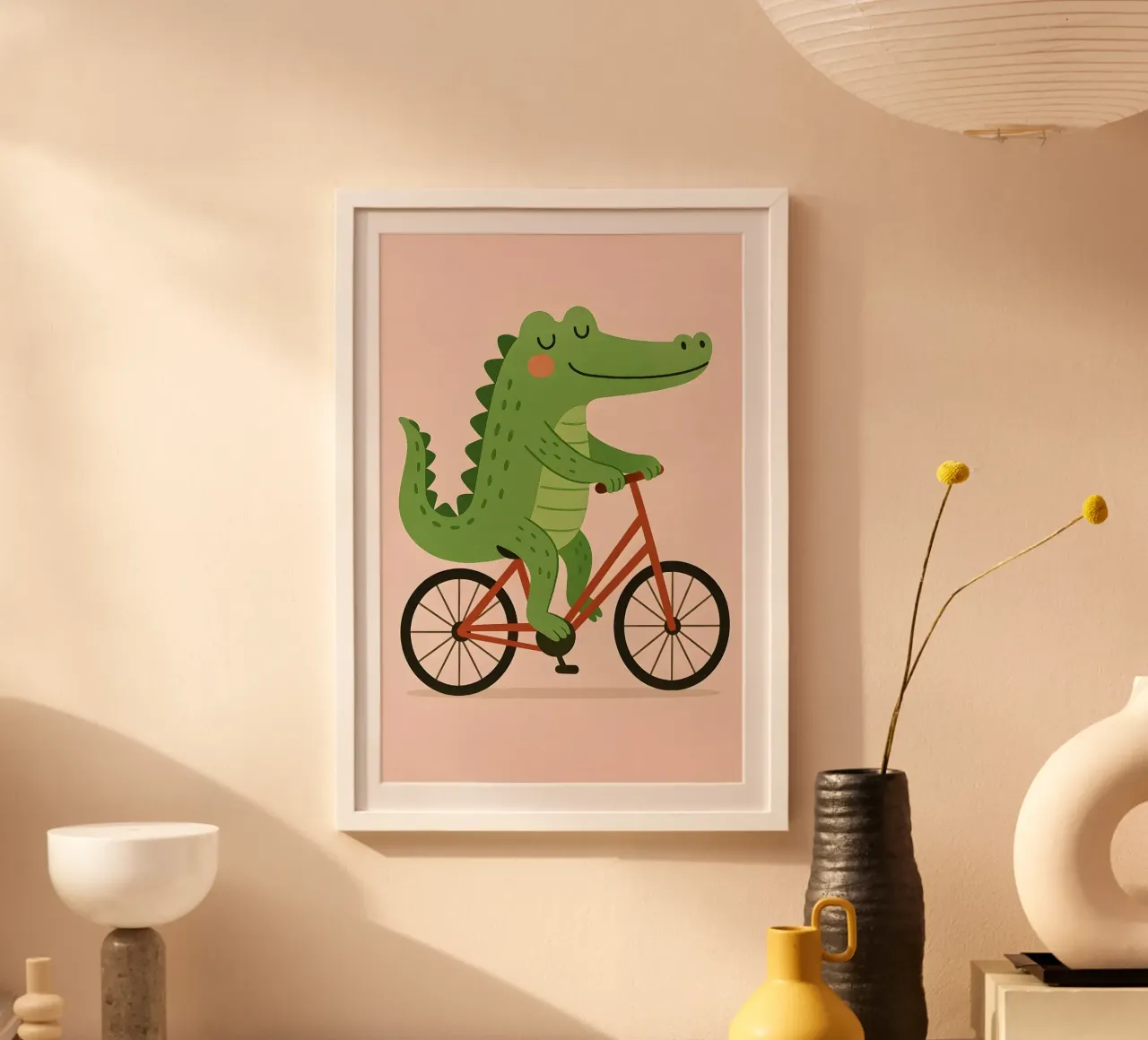Fahrrad fahrendes Krokodil - Kindertiere Poster von Tiny Tails & Stripes