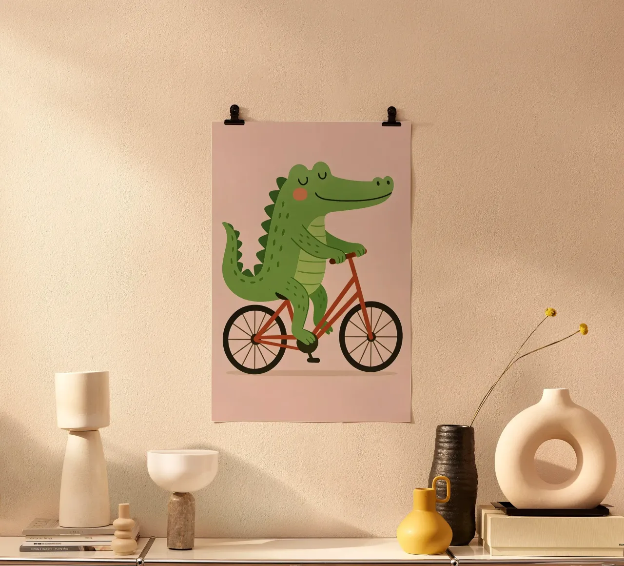 Fahrrad fahrendes Krokodil - Kindertiere Poster von Tiny Tails & Stripes
