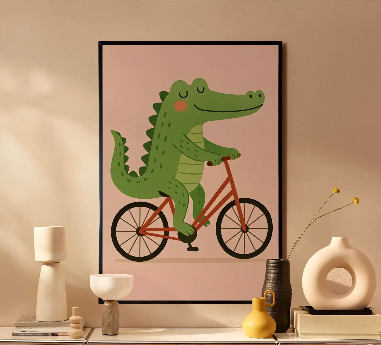 Fahrrad fahrendes Krokodil - Kindertiere Poster von Tiny Tails & Stripes