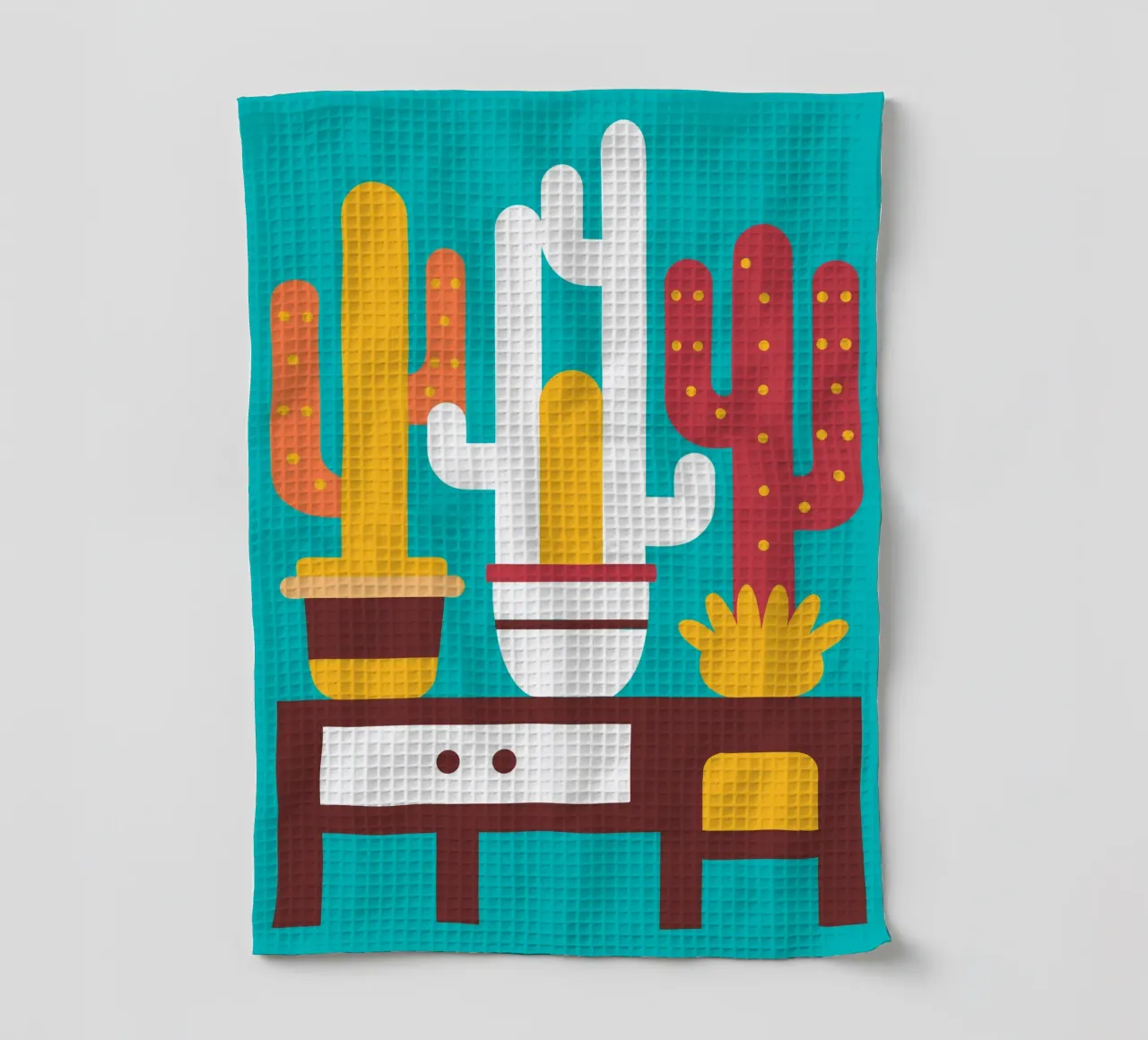 Cactus en gestapelde vaas theedoek van FLOWER PLACE SHOP