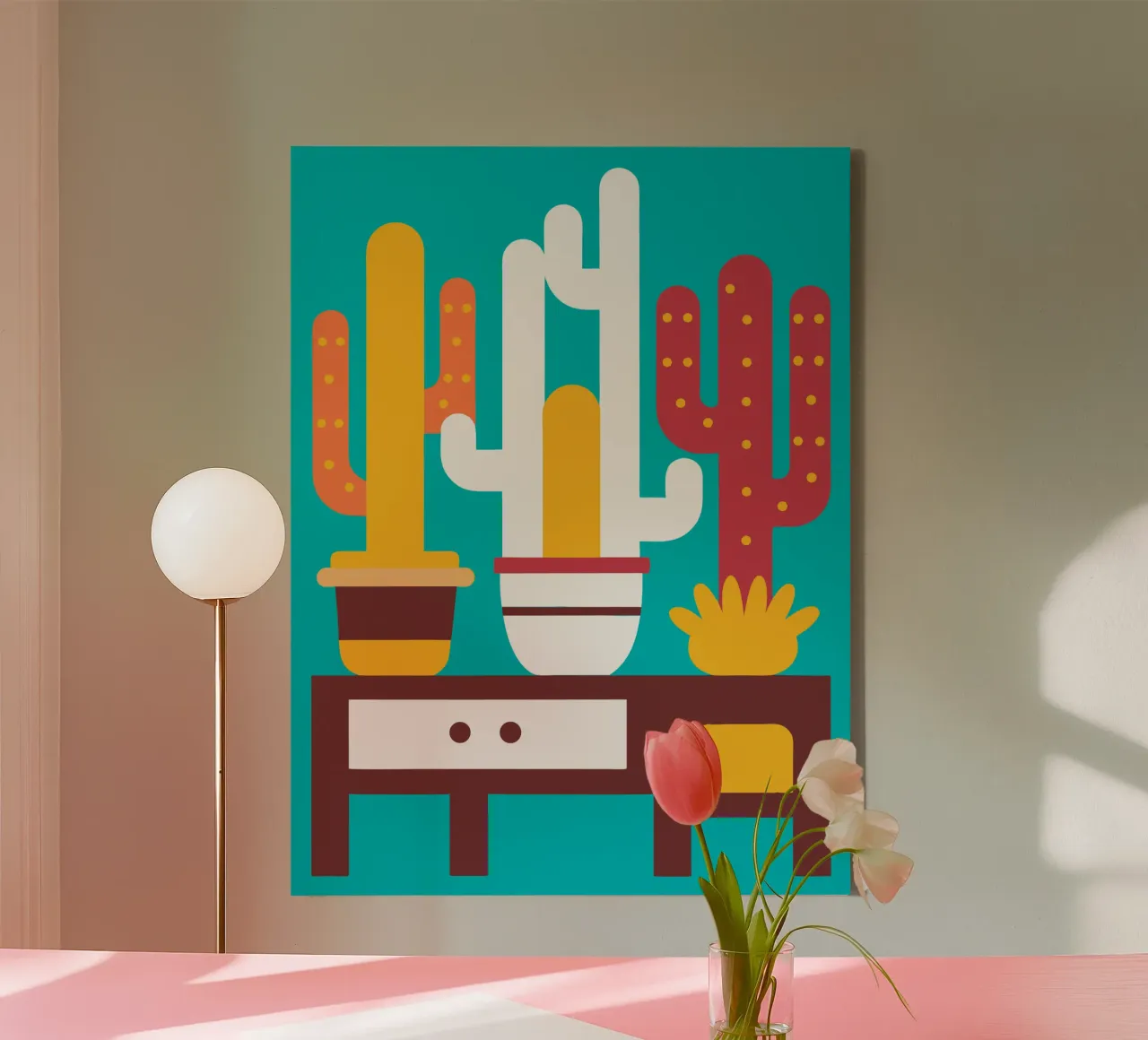 Cactus and Stacked Vase canvas by FLOWER PLACE SHOP