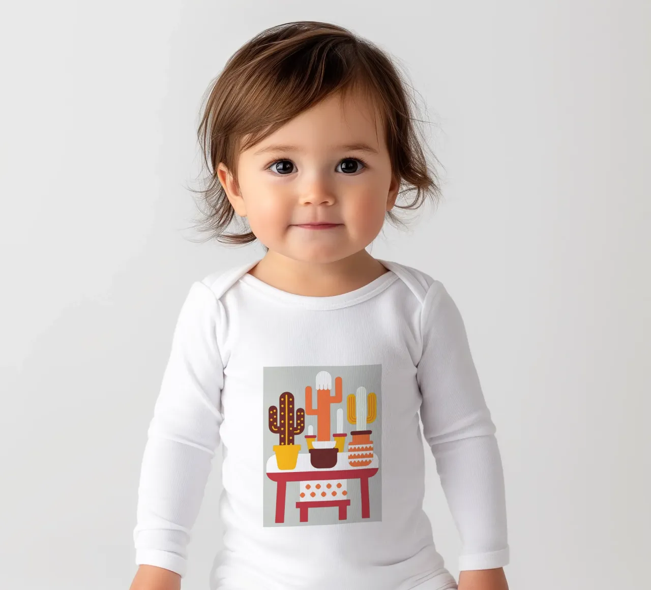 Cactus and Stacked Vase long-sleeve baby romper by FLOWER PLACE SHOP