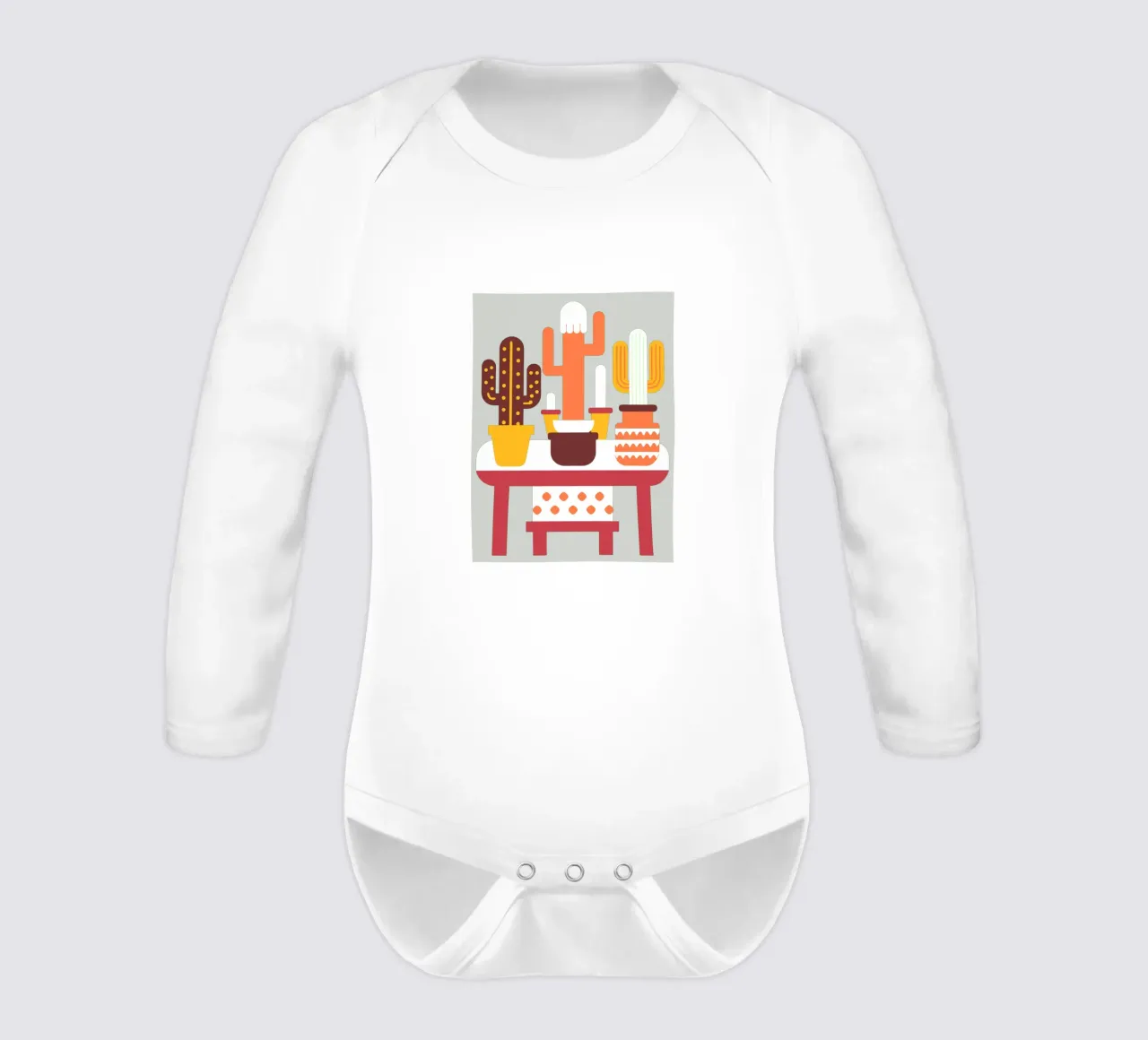 Cactus and Stacked Vase long-sleeve baby romper by FLOWER PLACE SHOP
