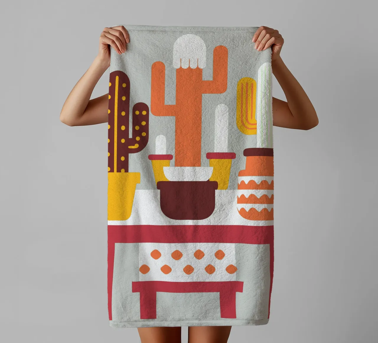 Cactus and Stacked Vase towel by FLOWER PLACE SHOP