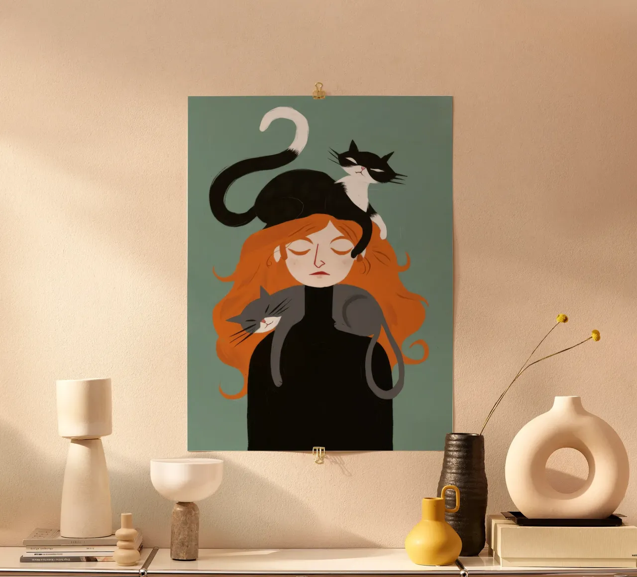 Abbraccio da sogno felino poster con telaio in plastica da Aether Brush
