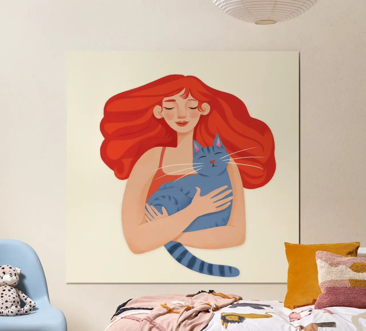 Abbraccio di gatto cremisi poster con telaio in alluminio da Aether Brush