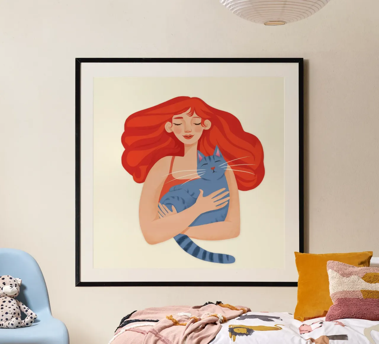 Abbraccio di gatto cremisi poster con telaio in alluminio da Aether Brush