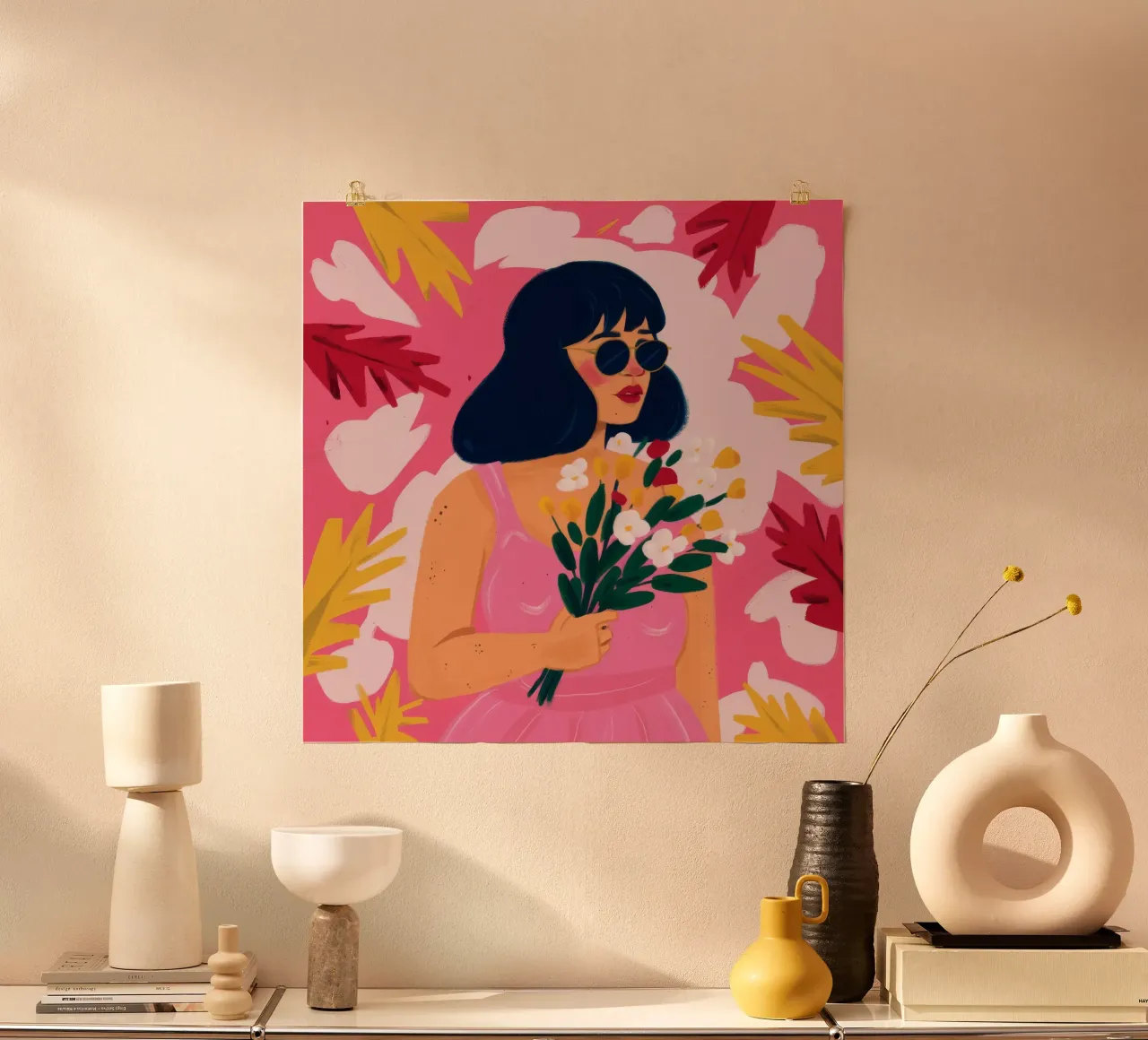 Musa floreale di mezzanotte poster con telaio in alluminio da Aether Brush