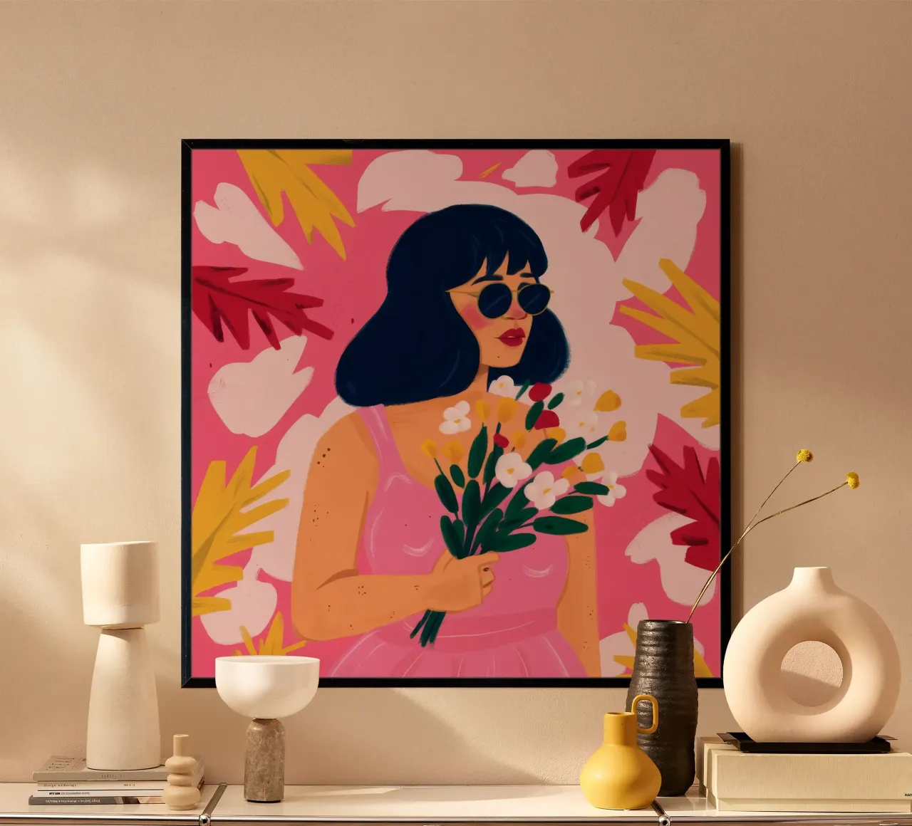 Musa floreale di mezzanotte poster con telaio in alluminio da Aether Brush