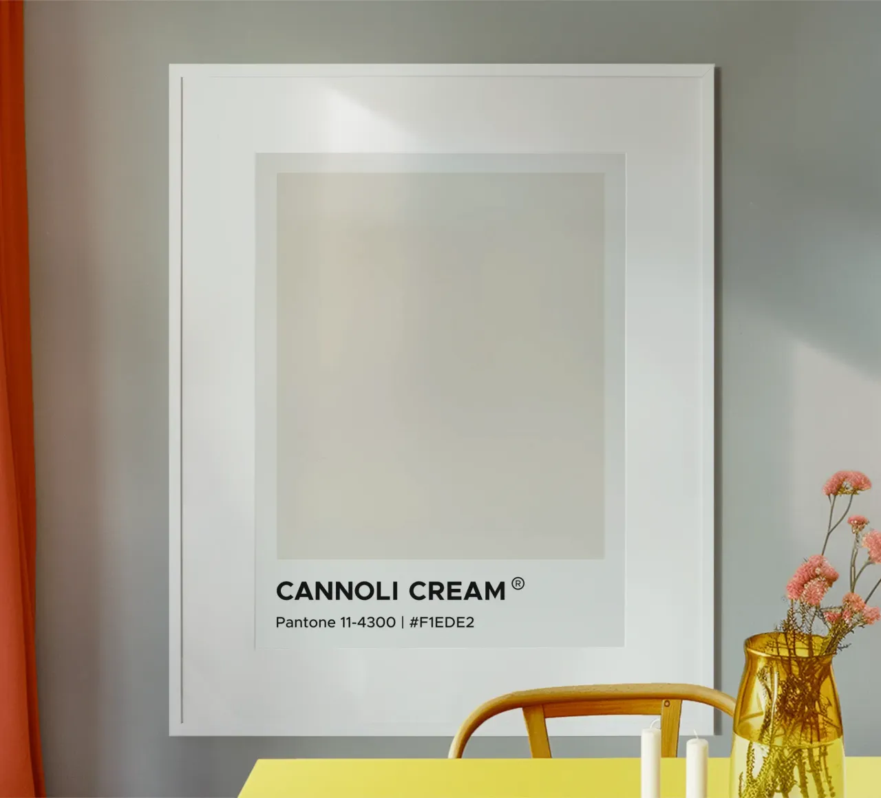 Cannoli Cream Pantone poster con telaio in legno da Paigaam Studio