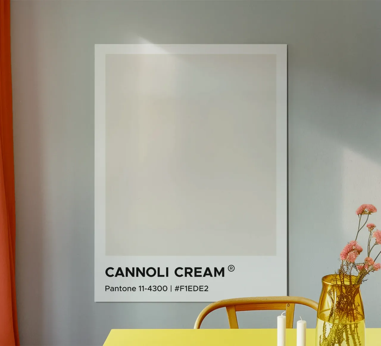 Cannoli Cream Pantone poster con telaio in legno da Paigaam Studio