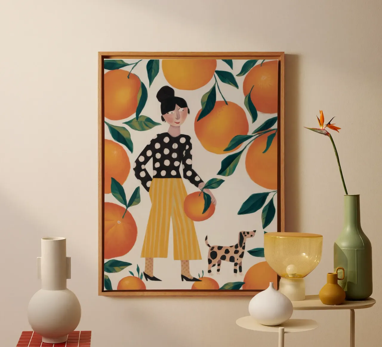 Citrus Polka Koningin canvas met Baklijst van Aether Brush
