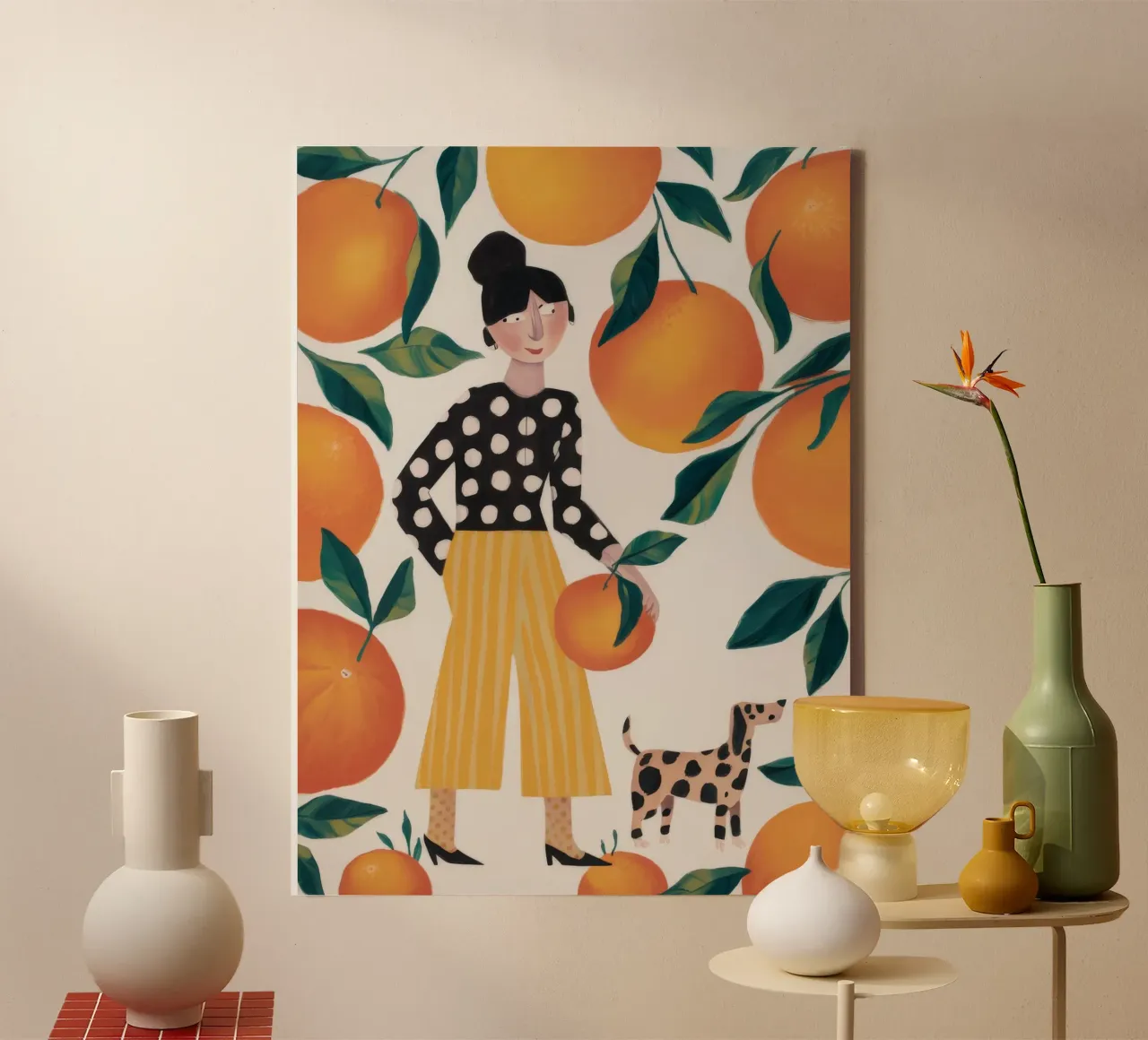 Citrus Polka Koningin canvas met Baklijst van Aether Brush