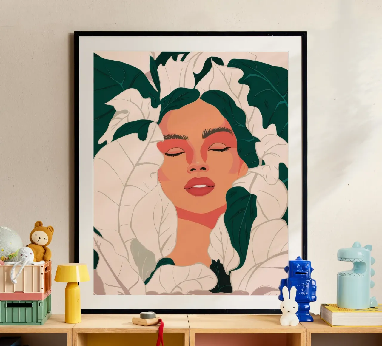 Foglia Sogno Serenità poster con telaio in legno da Aether Brush