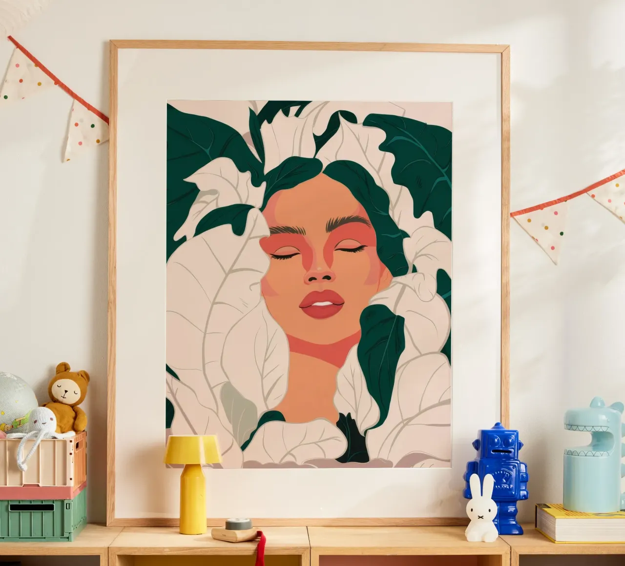 Foglia Sogno Serenità poster con telaio in legno da Aether Brush