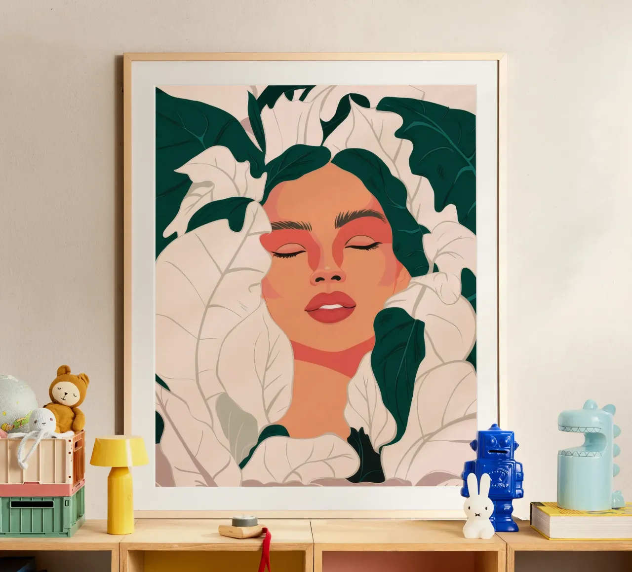 Foglia Sogno Serenità poster con telaio in legno da Aether Brush