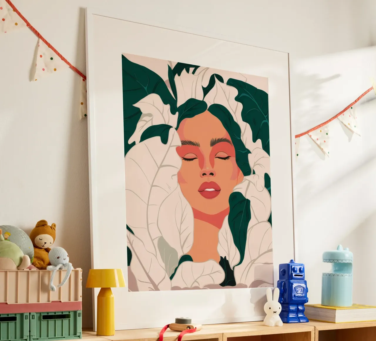 Foglia Sogno Serenità poster con telaio in legno da Aether Brush